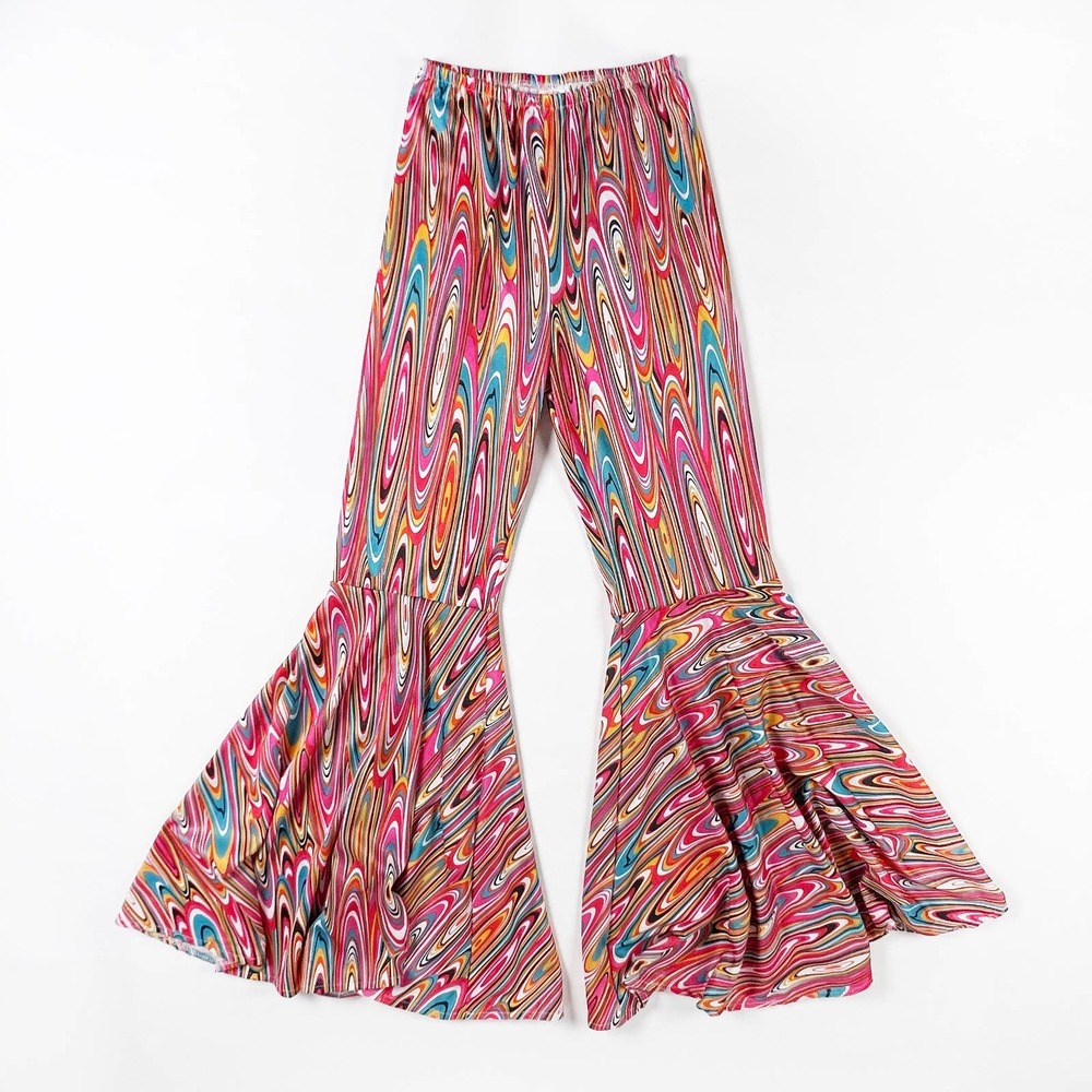 Rubies costume flared bellbottom pants psychedelic pink rainbow neon One Size OS - Picture 2 of 5